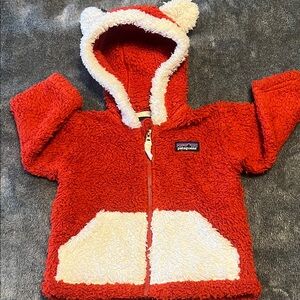 Patagonia orange and Cream furry friends Fleece Baby Jacket